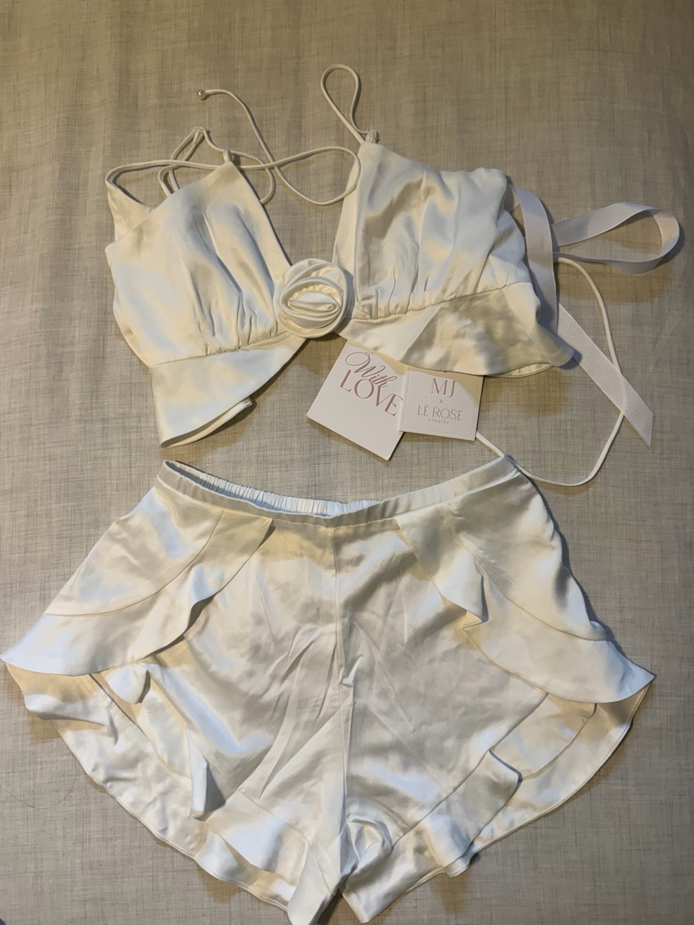 Le Rose White Satin Two-Piece Pajama Set - Women's Intimates & Sleepwear